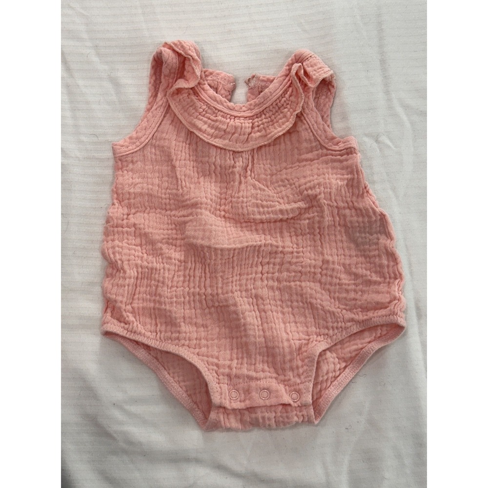 Chick Pea Baby Girl Pink Muslin Romper Ruffle Sleeve 100% Cotton 3-6M Summer